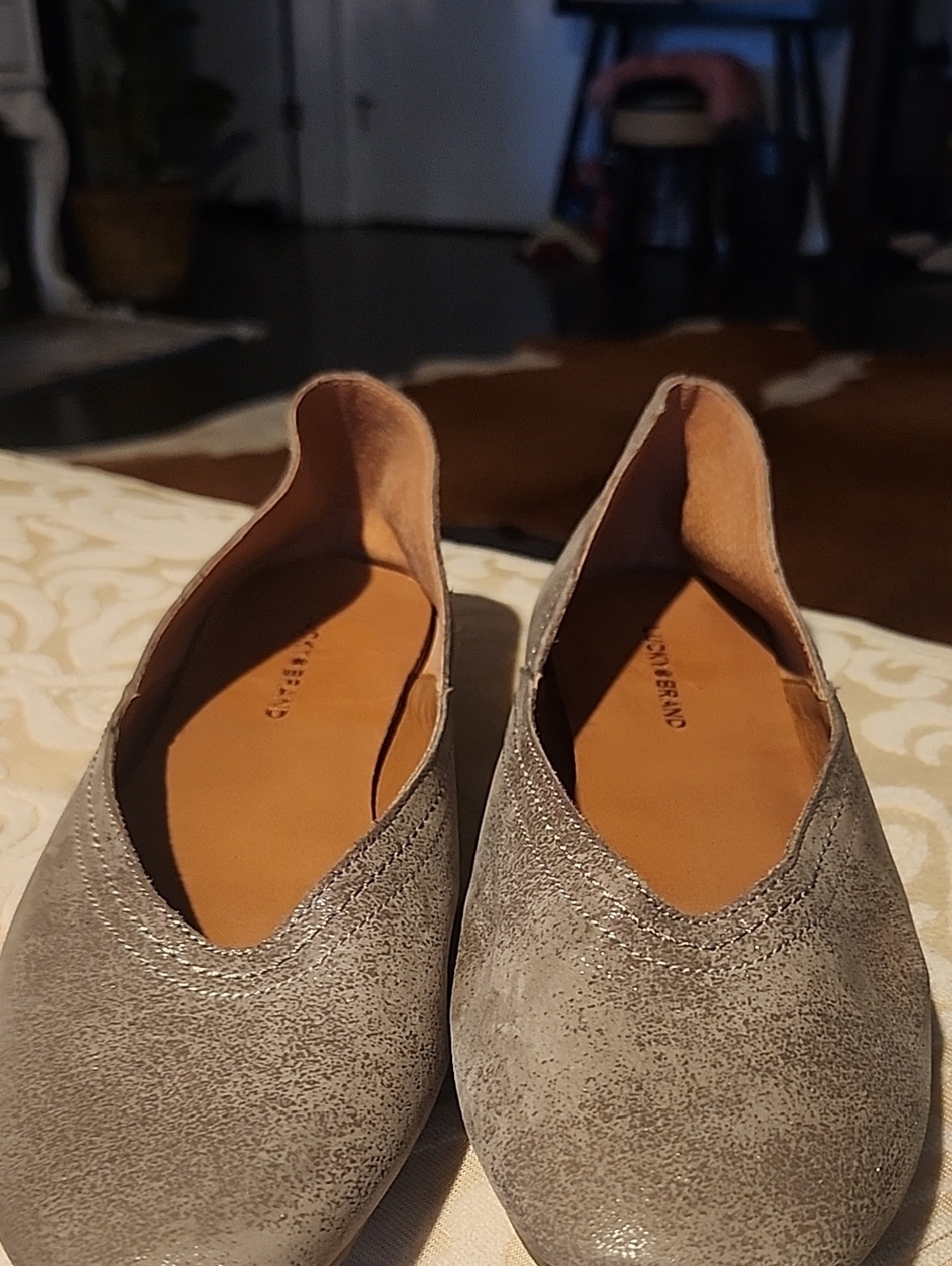 Lucky Brand Gray Metallic Slip-On Flats